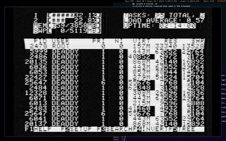 htop displayed in apple2 emulation